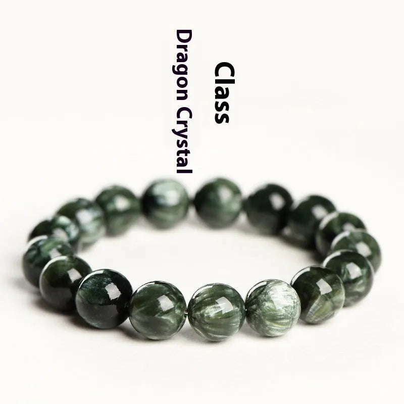 Natural green dragon crystal bracelet with 8-9mm round beads and Ruyi decorative elements