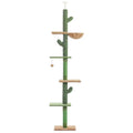 Tall cactus design cat tree with integrated scratch board and toy on solid wood climbing frame