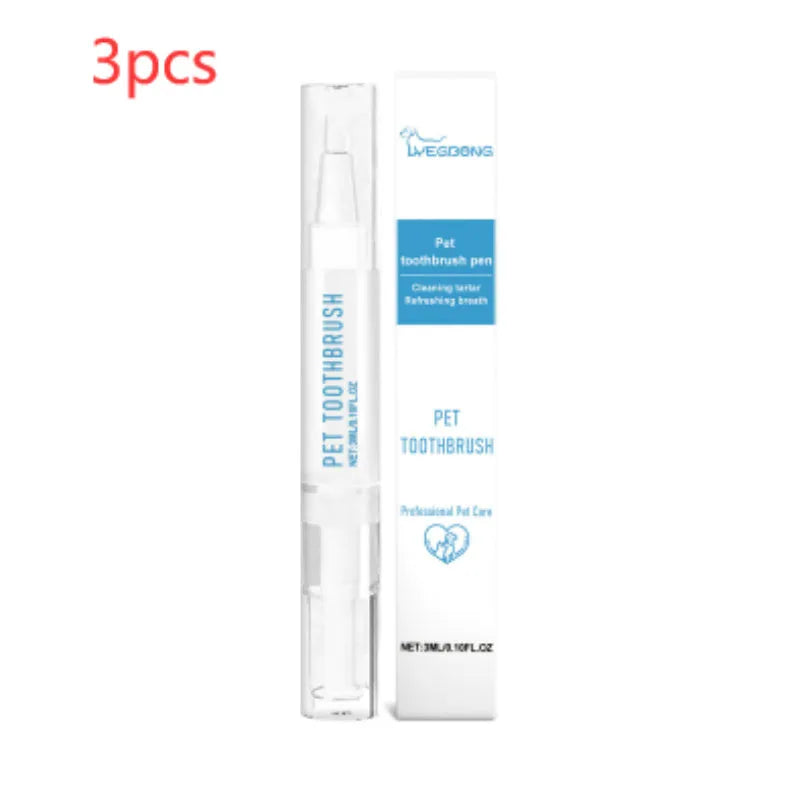 Soft-bristle pet toothbrush pen with integrated 3ml gel reservoir for cat and dog dental care