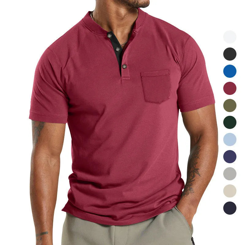 Men's short sleeve button-down polyester shirt with chest pocket in multiple colour options