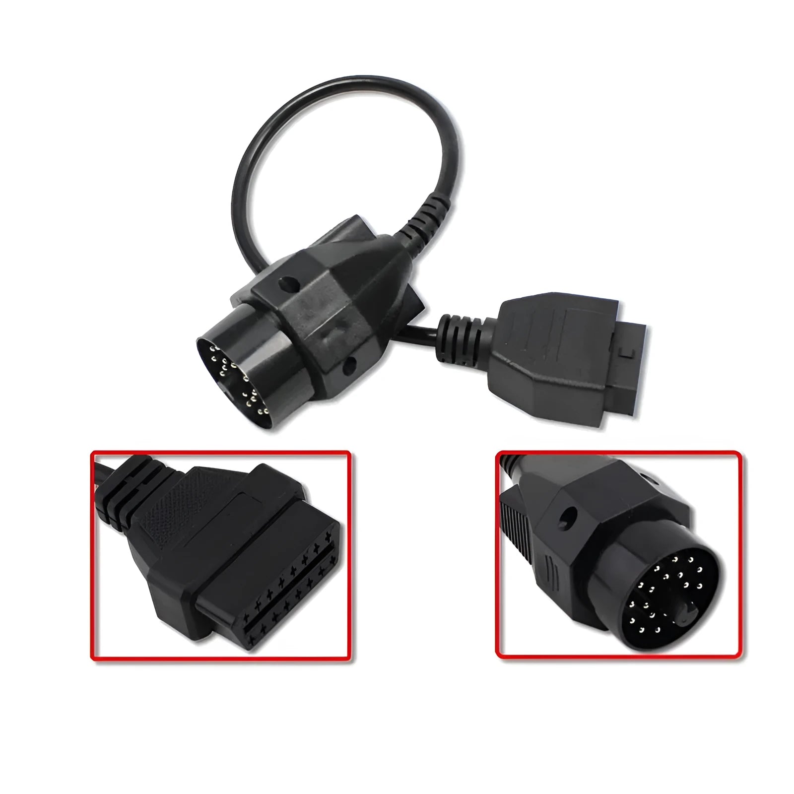 BMW OBD2 diagnostic adapter cable converting 20-pin port to 16-pin OBD2 port