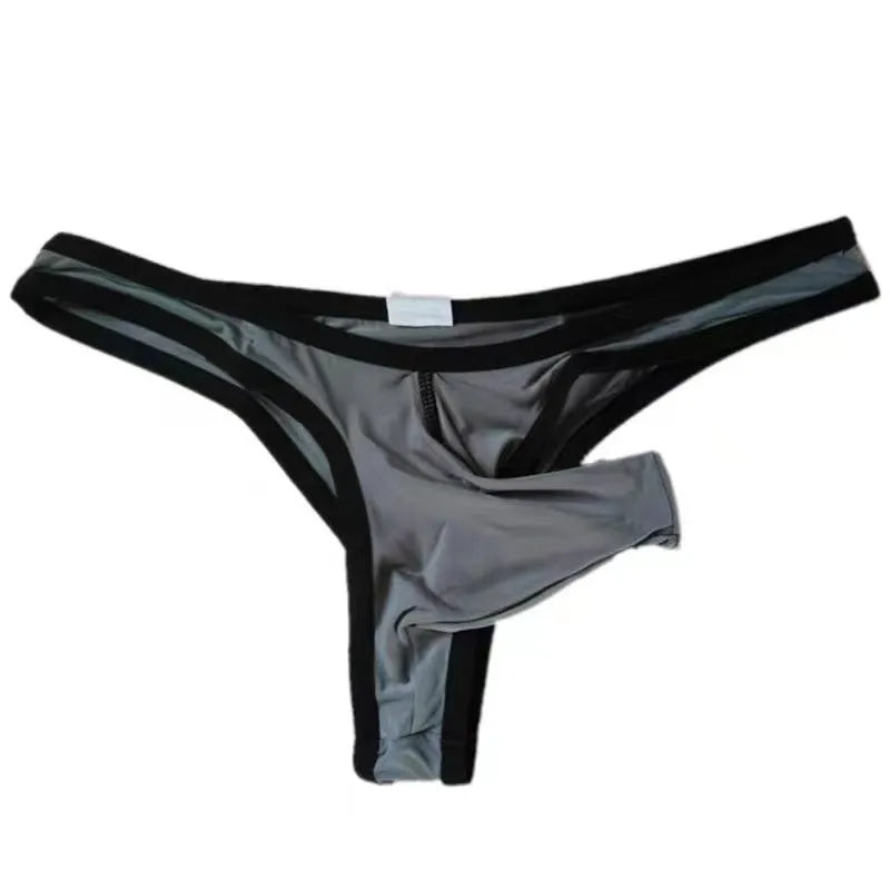 Men's ice silk nylon briefs in seven colour options on a size chart