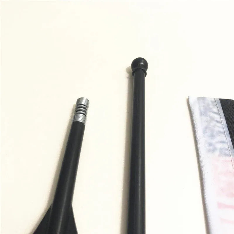 A single square polyester flag on a plastic pole for handlebar mounting.