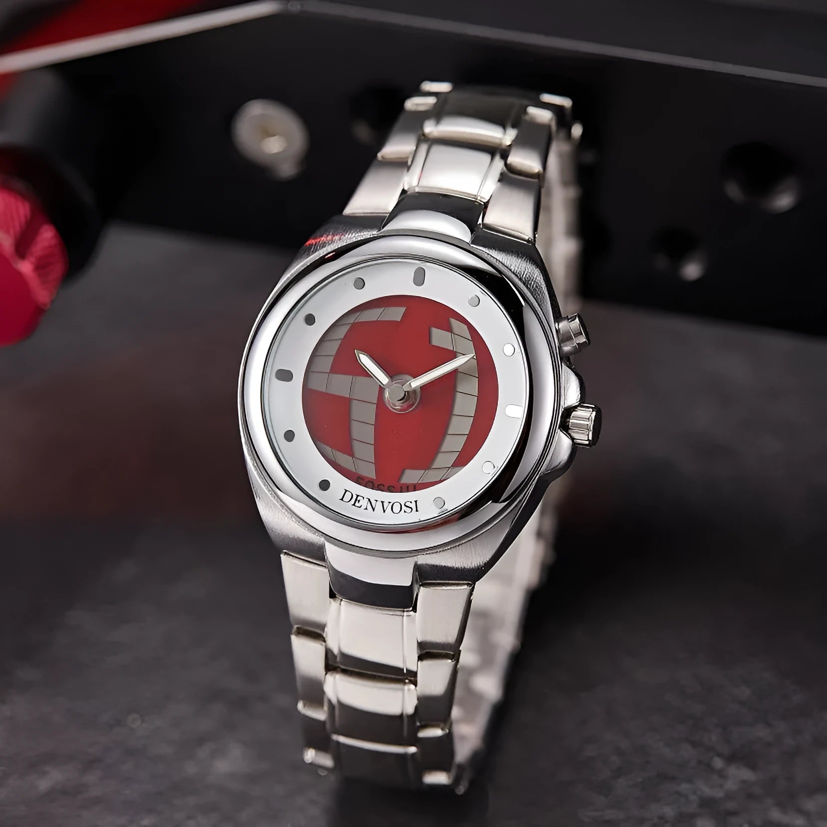 Millennium vintage Y2K digital dual display men's watch with red face and alloy strap
