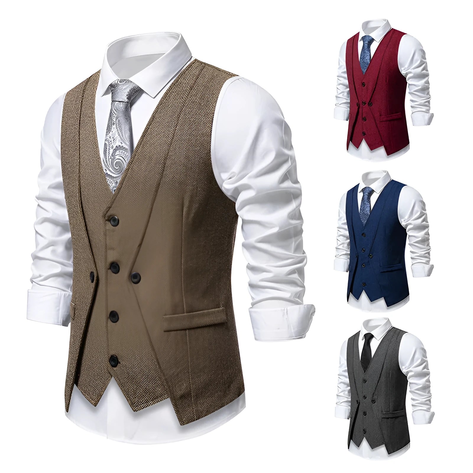 Men’s retro fake two-piece slim-fit vest coat in dark gray for formal banquet wear