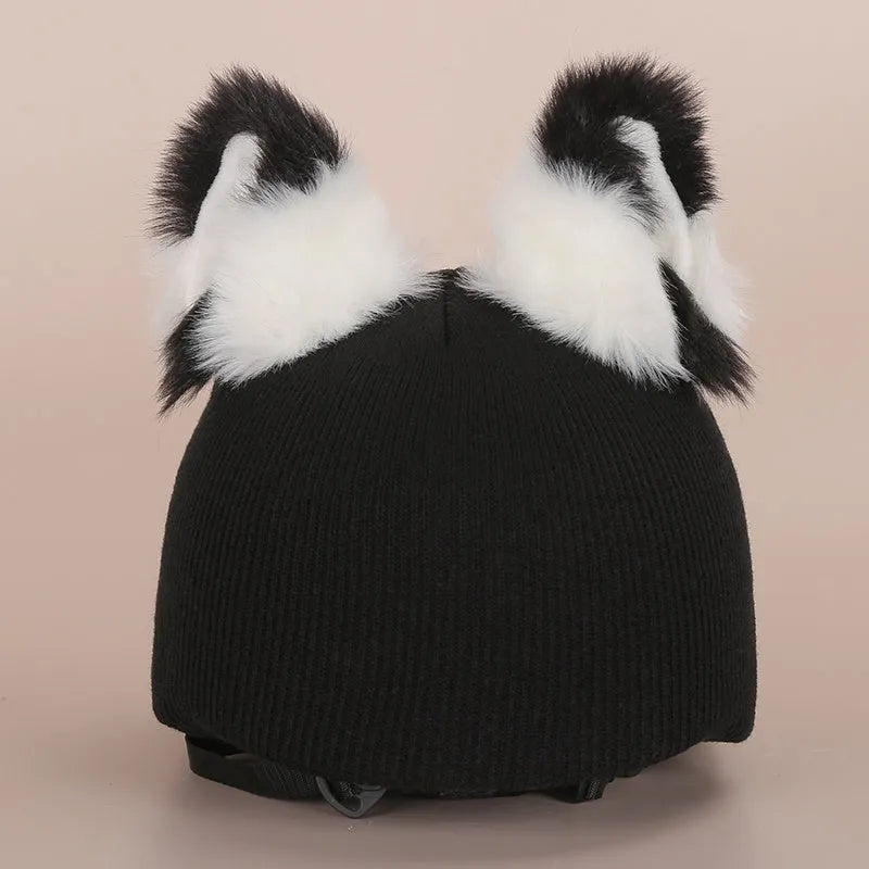 A plush fabric helmet cover with cartoon character ears, shown in size M for bicycle or motorbike use.