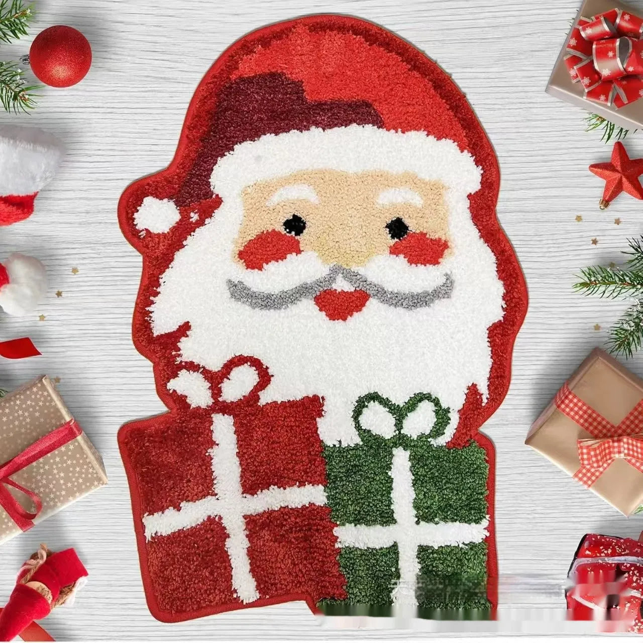 Christmas hallway mat with geometric festive patterns and non-slip backing in multiple size options