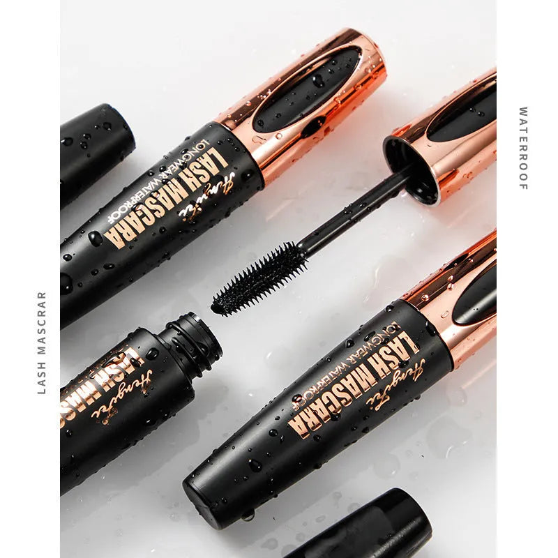 Black waterproof mascara tube for long curling, sweat-proof, and smudge-resistant wear.