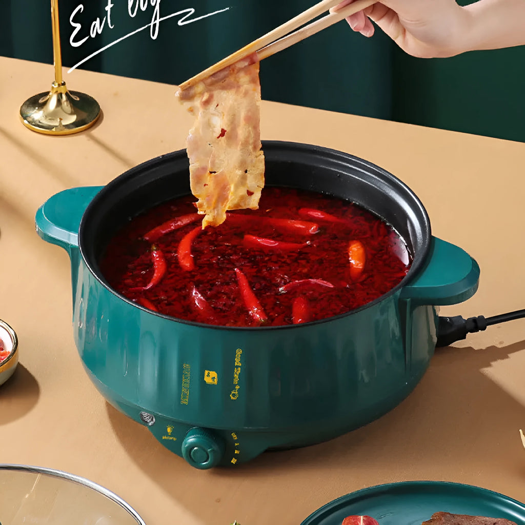 White or green stainless steel non-stick electric hot pot with multiple cooking functions