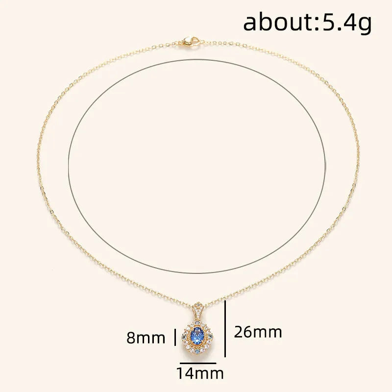 Yellow gold colour royal style necklace with zircon inlaid pendant on an adjustable copper box chain.