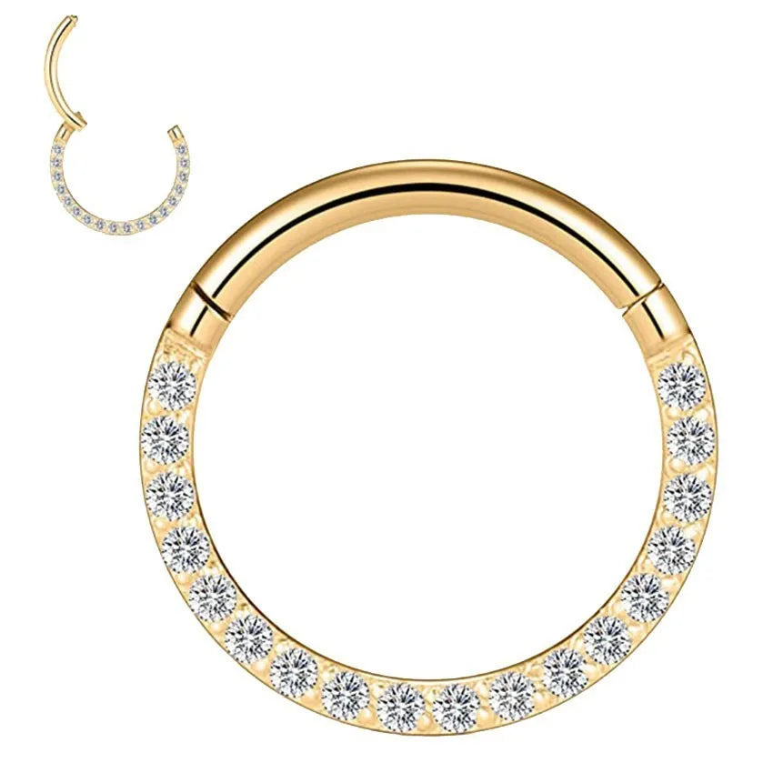 Stainless steel seamless nose ring with diamond accent in multiple colour finishes and sizes