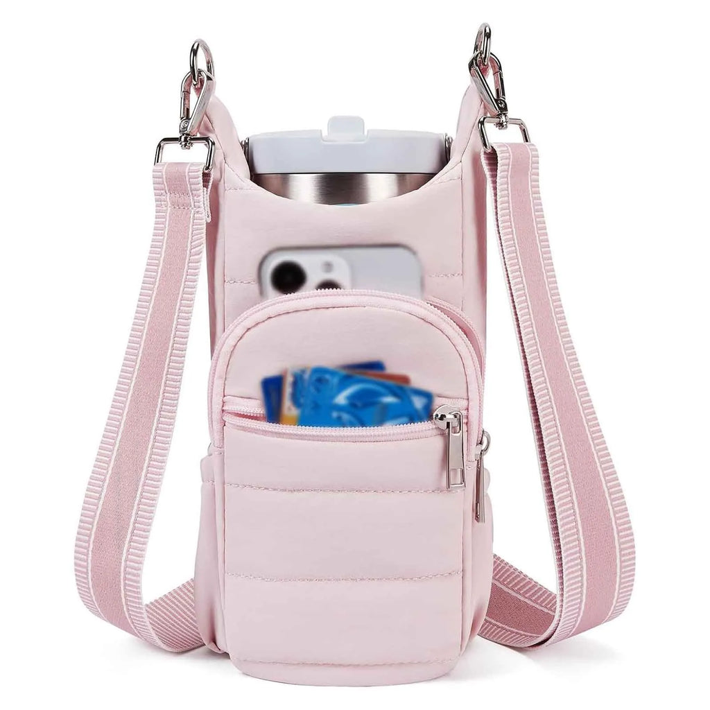Cloth water bottle bag for bicycles in black, pink, and beige colour options