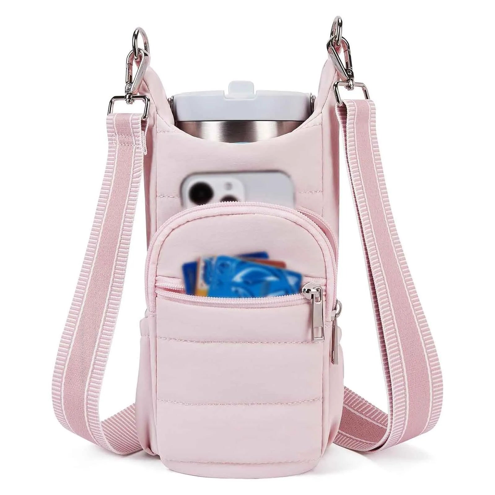 Cloth water bottle bag for bicycles in black, pink, and beige colour options