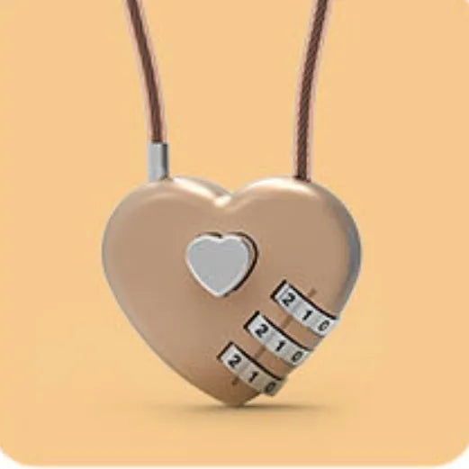 Peach heart shaped ABS plastic lock with a steel wire rope, shown in a choice of colours.