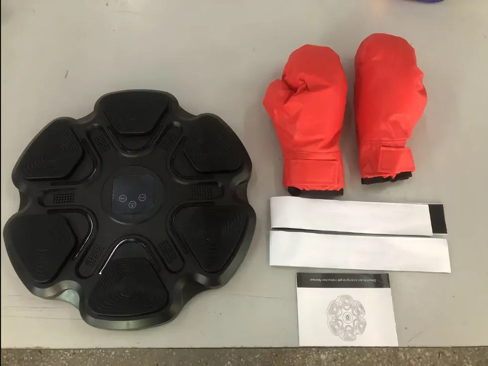 Smart music boxing machine wall target with electronic reaction lights and focus gloves