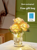 Modern crystal flowers rechargeable table lamp with touch dimming control on a wooden surface.
